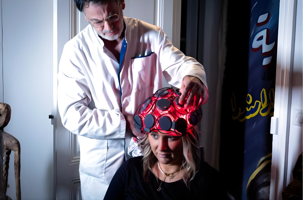 Marie-Alice Yahé, pictured here with neurologist Jean-François Chermann, has joined a group of athletes who have benefited from photobiomodulation treatment. Regenlife